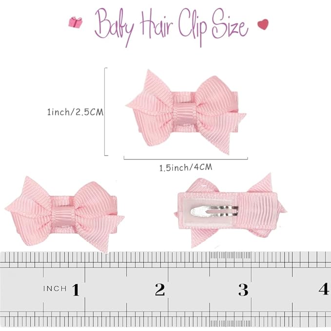 Mini Bow Hair Clips for Baby Girls, 1.5 Inch Grosgrain Ribbon, 40 Pieces, Fine Hair Accessories