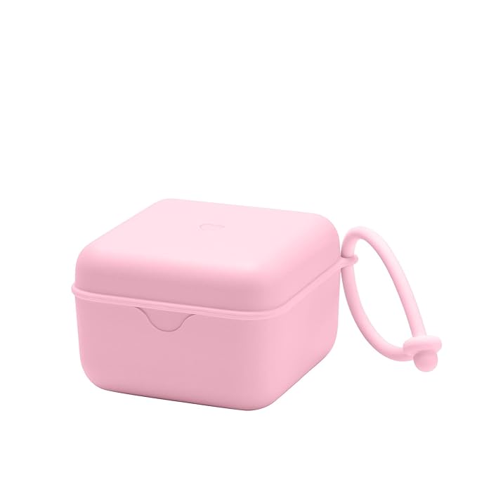 BIBS Pacifier Box with Strap. Pacifier Holder and Steriliser case. 100% BPA Free Food-Grade Material - Baby Pink
