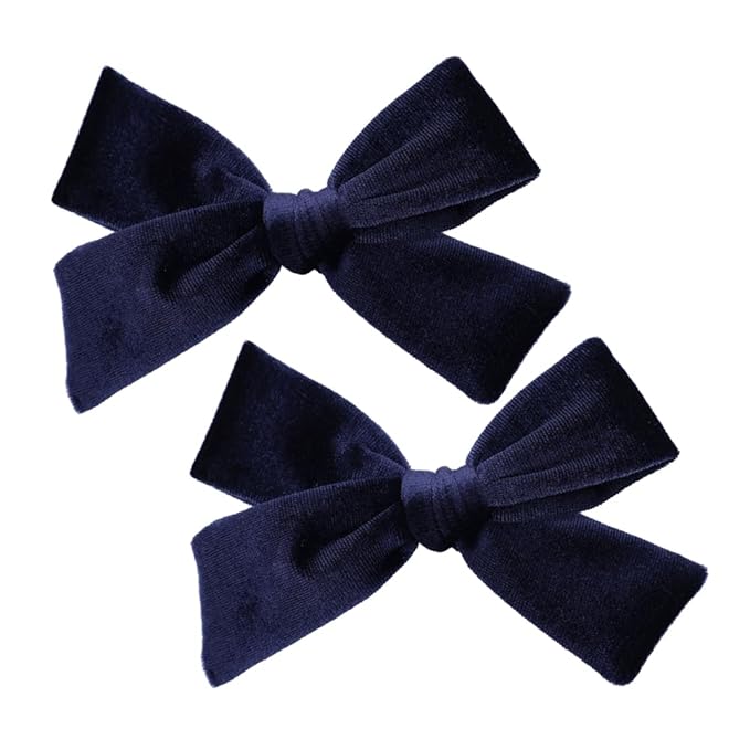 Vintage Velvet Bow Hair Clips for Baby Girl Kids Women Fall Velvet Christmas Hair Bows Barrettes Accessories (2 pcs Navy)