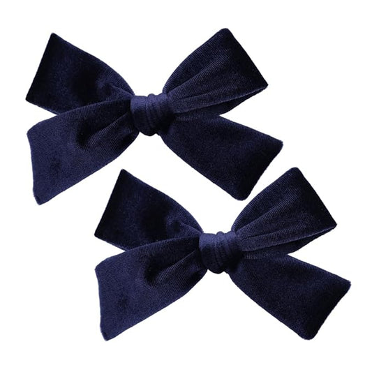 Vintage Velvet Bow Hair Clips for Baby Girl Kids Women Fall Velvet Christmas Hair Bows Barrettes Accessories (2 pcs Navy)