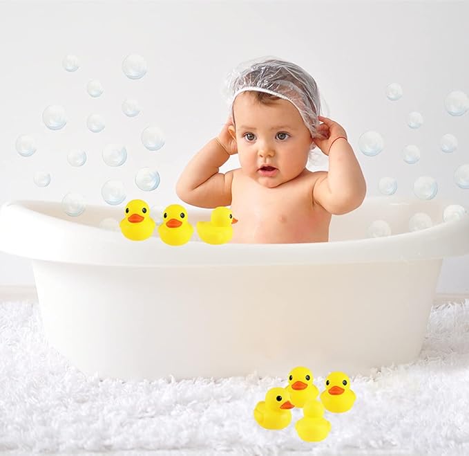 umbresen Yellow Rubber Ducks Preschool Bath Toys Bathtub Duckies Gift for Baby Shower Infants Toddlers Car Pool Float Halloween Adults Party Favors Carnival Decorations (Mini Yellow 1.8''-24pcs)