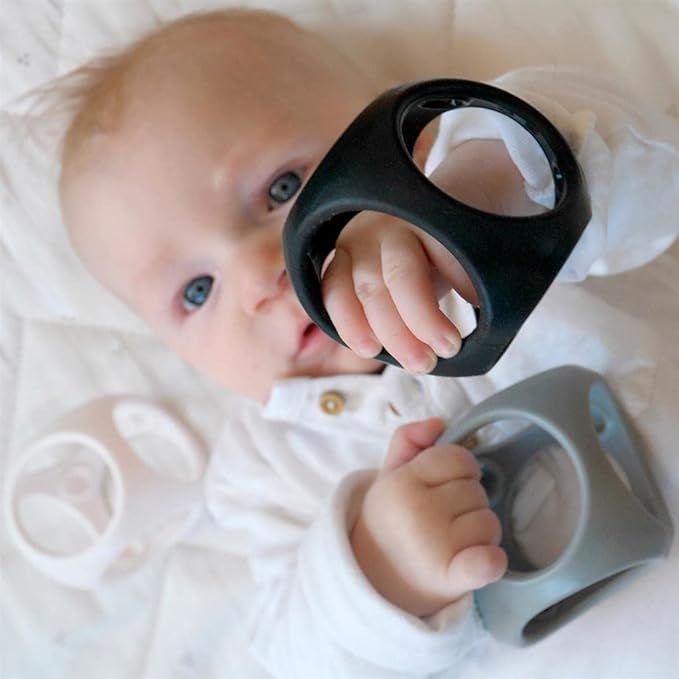 MOLUK Oibo 3-Piece Set - Monochrome | Sensory Stacking Toy, Gripping Ball, and Teether | 100% Silicone Baby Toy for 0+ Months (White, Dark Grey, Black)