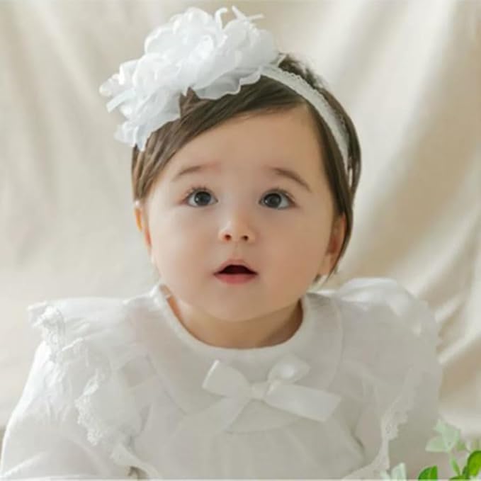 Lace Big Bow Baby Girls Headband Floral Hair Band Toddlers Newborn Infants Christening Baptism Party Hair Accessories for 0-36 Months Elastics Hairband (Style 3)