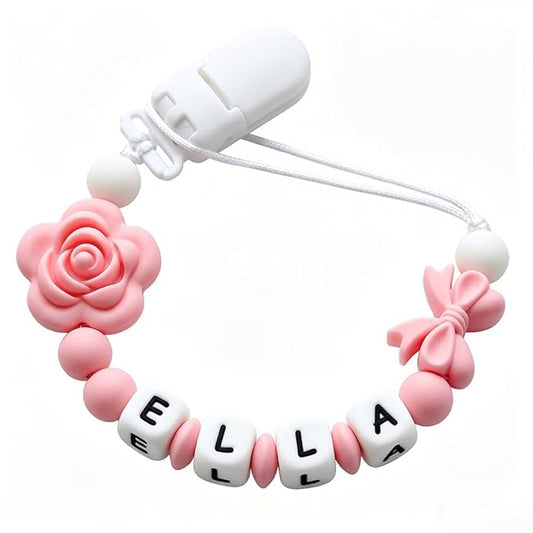 Silicone Pacifier Clip with Flower Bow for Baby Handmade Pacifier Holder Fits All Pacifiers