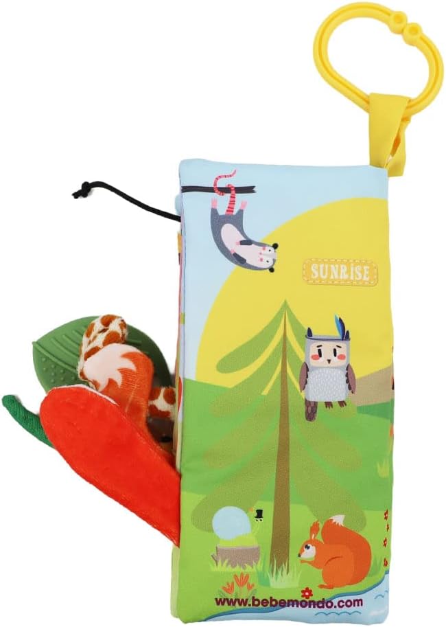 bebe mondo Jungle Baby Stroller Toys,Baby Books 0-6 Months,Touch and Feel Crinkle Cloth Books for Babies Infant Newborn Toys 0-3-6-12-18 Months, Interactive,Shower Gifts for Boys Girls