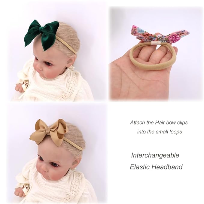 Pack of 24 Interchangeable Nylon Headbands for Newborn Toddler Baby Girls High Stretchy Add-A-Bow Elastic Head Bands (Skinny Nude 24 pcs)