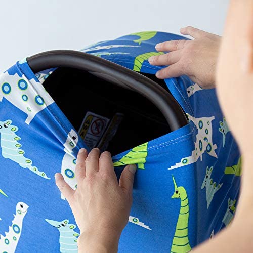 JumpOff Jo - Multifunctional 5-in-1 Cover - Car Seat Canopy, Breastfeeding Cover, Stroller, Highchair, Lounger, Shopping Cart Cover & Baby Blanket, Newborn Essentials - Dinosaurs