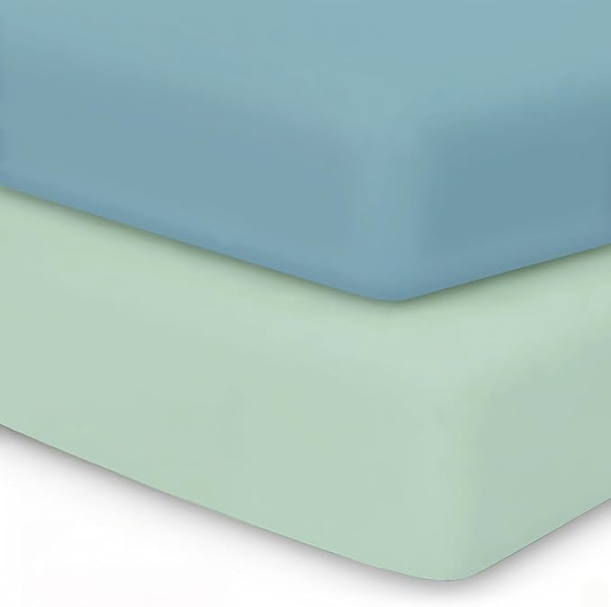 Comfort Baby Crib Sheets: Soft Fitted Crib Sheet That Stays Put, Universal Fit for 28x52 Crib Mattresses, Hypoallergenic with a Calming Effect for Boys & Girls, 2-Pack (Sage & Dusty Blue)