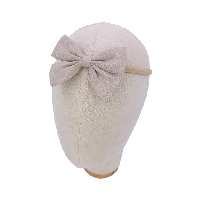 Sugarmelon Linen Bow Nylon Headband for Baby Newborn Infant Toddler Hair Bow Elastic Bands for Baby Girls Little Kids Headbands (Linen Sailor bow 3.2'')