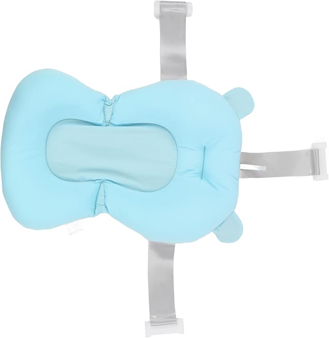 Baby Bath Seat, Baby Bath Cushion Floating Newborn Bathtub Mat Baby Bath Mat Infant Bath Supporter Net Baby Bathtub Pillow Bath Supporter for Newborn (Blue Bear)