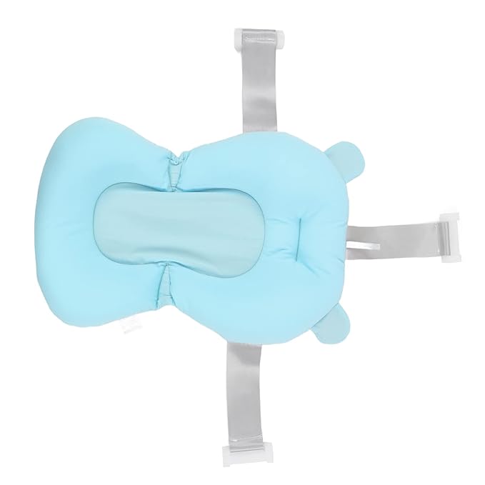 Baby Bath Cushion Pad - Newborn Bathtub Mat with Infant Bath Supporter Net and Nonslip Floating Seat (Blue Bear)