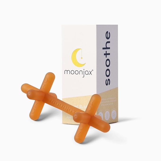 Moonjax Baby Teether Bundle | Buy 2 and Save | Two Teethers: One (1) Clear Silicone & One (1) Natural Rubber | Baby teether for Infants, Toddlers, Newborns, CPSIA Certified