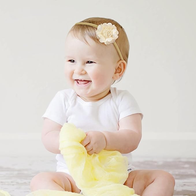 Cinaci 18 Pack Colorful Daisy Rose Flower Hair Bows Chiffon Flowers Baby Headbands Handmade Floral Bow Elastic Stretchy Nylon Hair Bands Accessories for Baby Girls Newborns Infants Toddlers Kids Teens