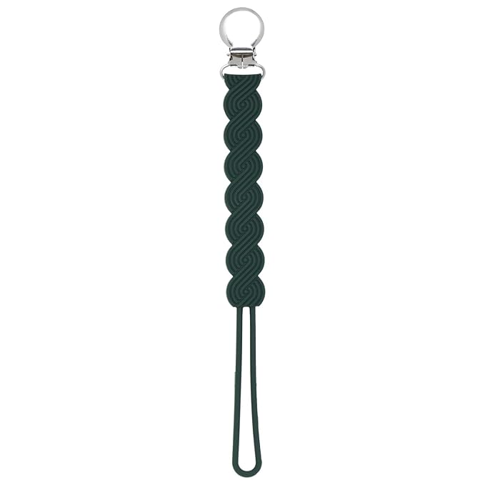 Three Little Tots All Silicone Modern, Short and Safety Tested Pacifier Clip (Hunter Green, Waverly)