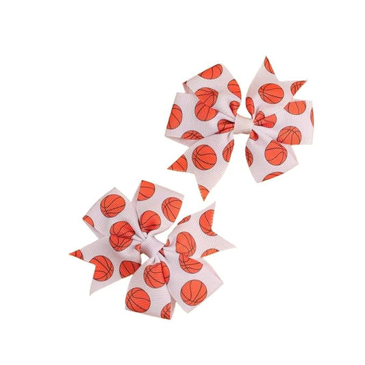 3Inch Hair Bows for Baby Girls，Back to School Pinwheel Bows Grosgrain Ribbon Toddler Bows Clips Hair Barrettes Accessories for Girls (2PCS Ball Hair Bows) (basketball)