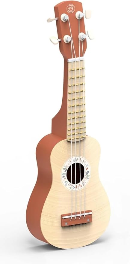 SPEEDY MONKEY 16-Inch Kids Ukulele Toy | FSC® Certified Wooden Toy for Toddlers and Children | Safe Design Kid's Musical Toy with 4 Nylon Strings, Terracotta & Wood Finish