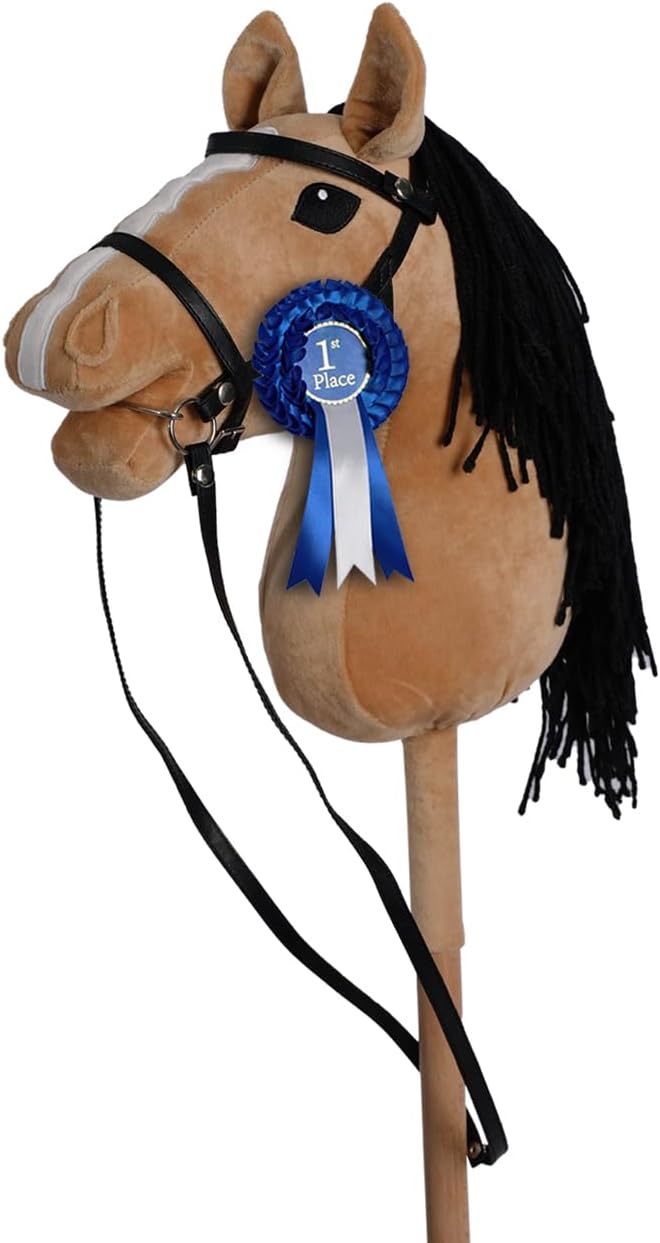 ROCK MY BABY Hobby Horse with a Detachable Bridle Plush Stuffed Stick Horse with Award Ribbon for Kids 3+ Years Old (Light Brown)