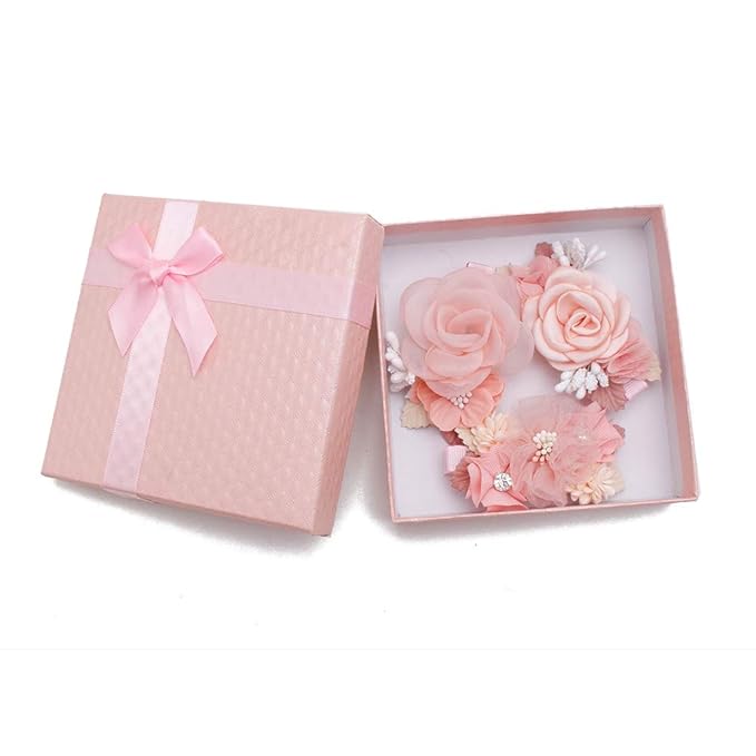 Flower Hair Clips Set for Baby Girl Lightweight Floral Hair Bow Accessories with Boutique Fully Lined Alligator Clip 3pcs for Toddler Teens Gifts