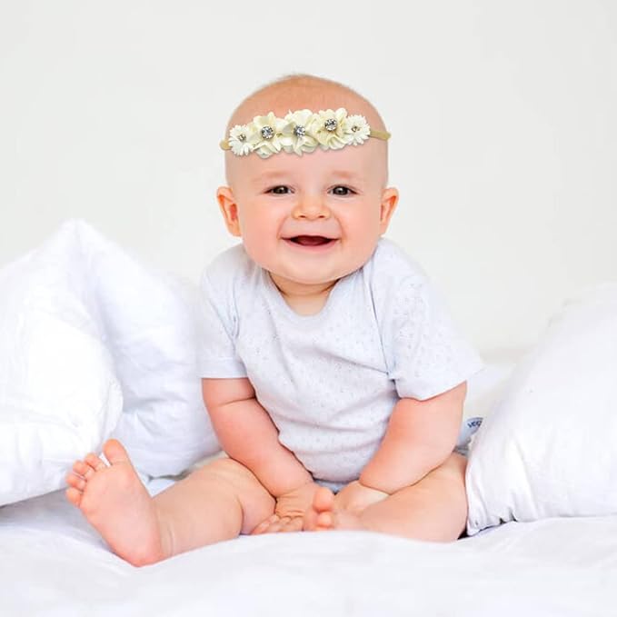Cinaci 5 Pack Delicate Floral Flower Nylon Headbands Hair Bands Accessories for Baby Girls Newborns Infants Toddlers Kids (5 Pack S7)