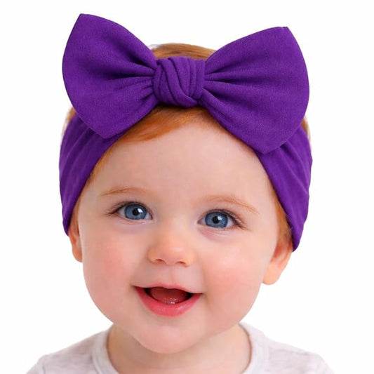 Baby Girl Headbands 0–6 Months – Newborn Infant Soft Cotton Handmade Bow Headband, Stretchy No Mark Baby Hair Accessories (Purple, 0-6 Month)