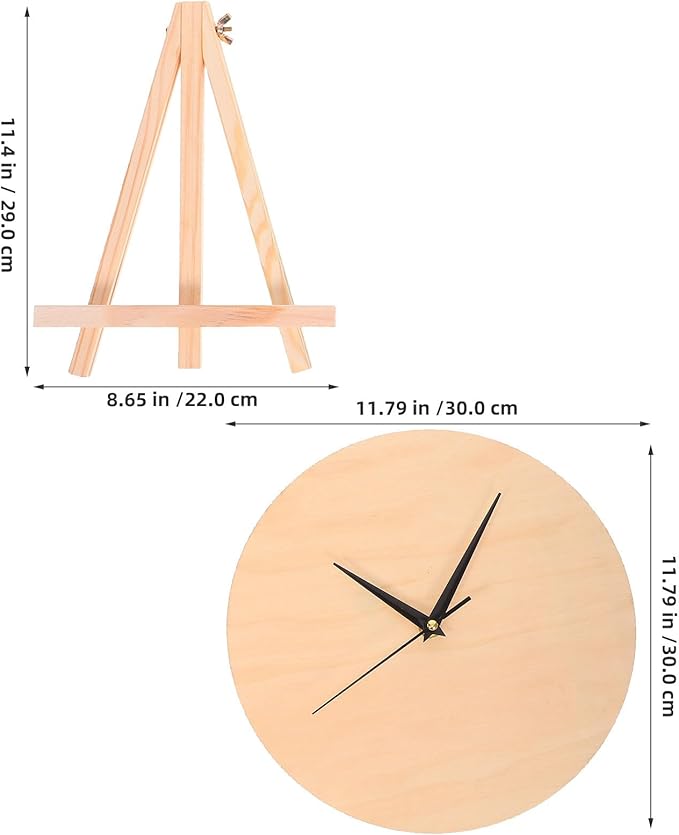 BESPORTBLE 1 Set DIY Clock Face: Unfinished Wooden Dial 12" - Round Clock Face Blank with Pointer & Easel for Crafts Desk Decor Painting and DIY Projects