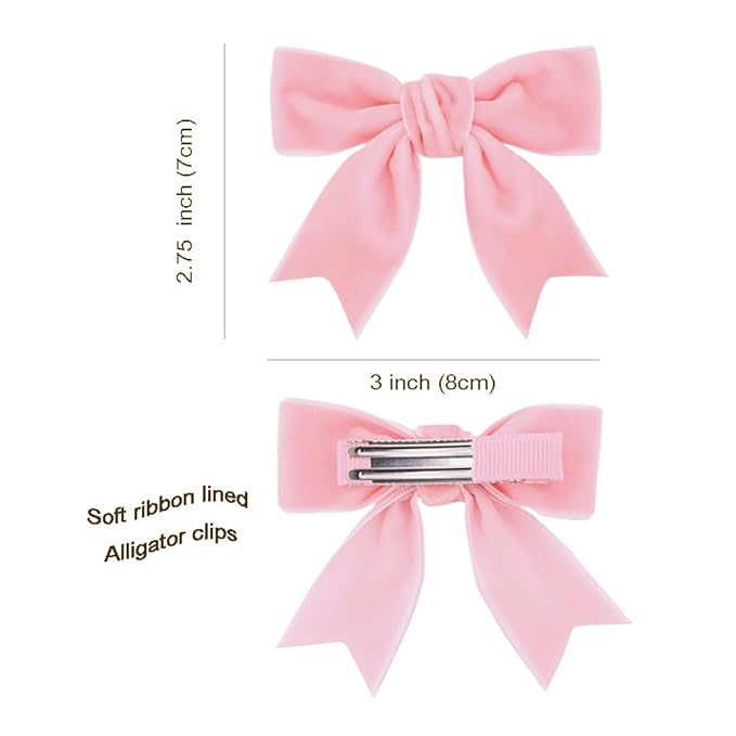 2 Pcs Cute Pink Velvet Hair Bow Clips 3" Bowknot Alligator Clip Barrettes Hairpins for Baby Girl Kids Accessories