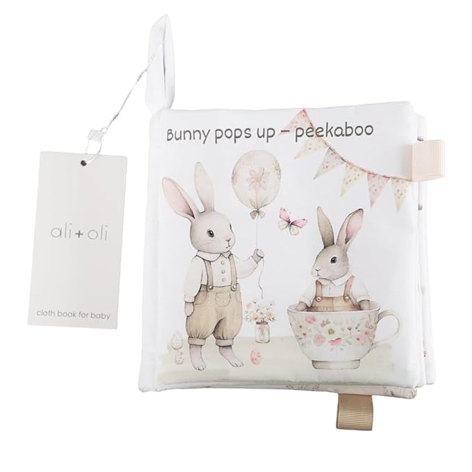 Easter Baby Sensory Book – Crinkle Bunny Cloth Book with Taggies for Infants 0-12 Months – Peek-a-Boo Egg Hunt Toy with Textures – Soft Springtime Gift 6x6 in (Easter)