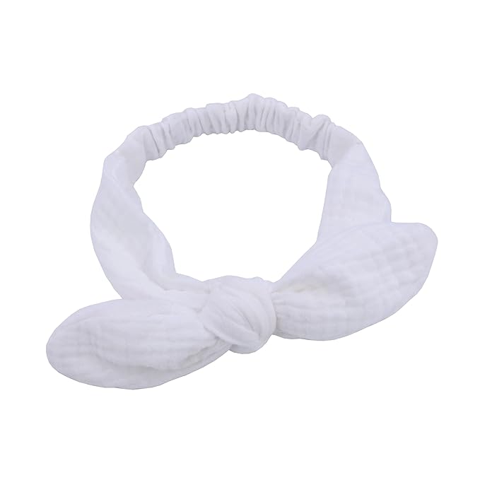 Sugarmelon Original Cotton Gauze Headband for Newborn Toddler Infant Baby Girl Kids Muslin Cotton Hair Bow Headbands Turban Elastic Hair Bands (2 pcs 029 White)