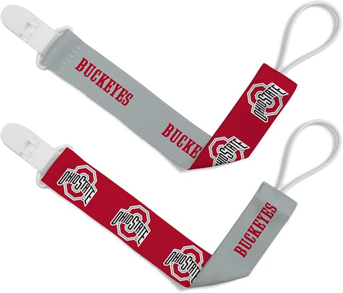 Baby Fanatic Officially Licensed Unisex Pacifier Clip 2-Pack - NCAA Ohio State Buckeyes - Officially Licensed Baby Apparel