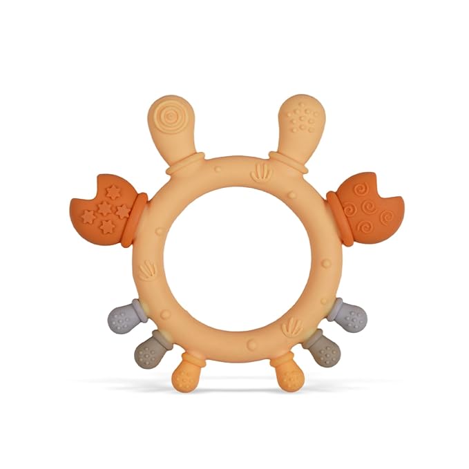 Baby Silicone Teether,Sensory Chew Toys,BPA Free Soft and Effective Infant Teething Pain Relief Toys,Freezer Safe,Food Grade Silicone,Best Shower Gift for Boys and Girls (Crab Ring)