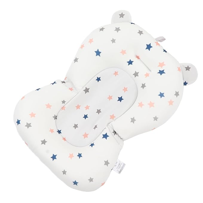 Baby Tub Seat Cushion, Infant Bath Supporter Foldable Soft Fixation for Taking a Shower for Toddler (White Stars)