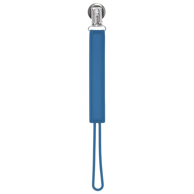 Three Little Tots All Silicone Modern, Short and Safety Tested Pacifier Clip (Blue, Classic)
