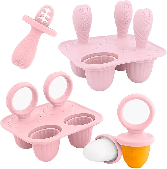 Silicone Popsicle Molds, Mini Breastmilk Popsicle Molds with Sticks, Frozen Breast Milk Teether Popsicle Maker Ice Pop Molds for Infant Feeding Spoon (2Set-Light pink)