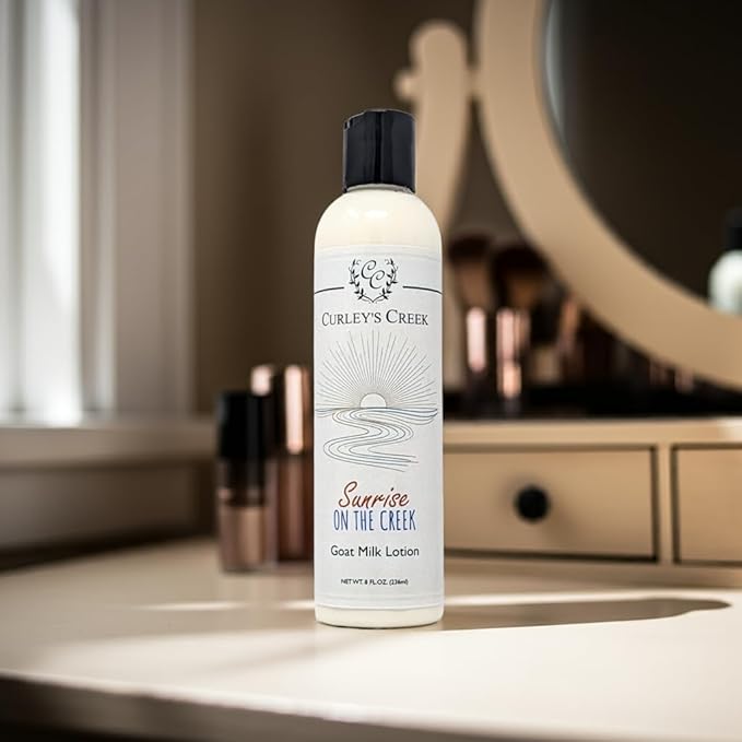 Curley's Creek Goat Milk Lotion | Handmade Natural Skincare | 12 Fragrances | 8 ounce & 16 ounce 8 ounce, Sunrise on the Creek (Clean Peach)