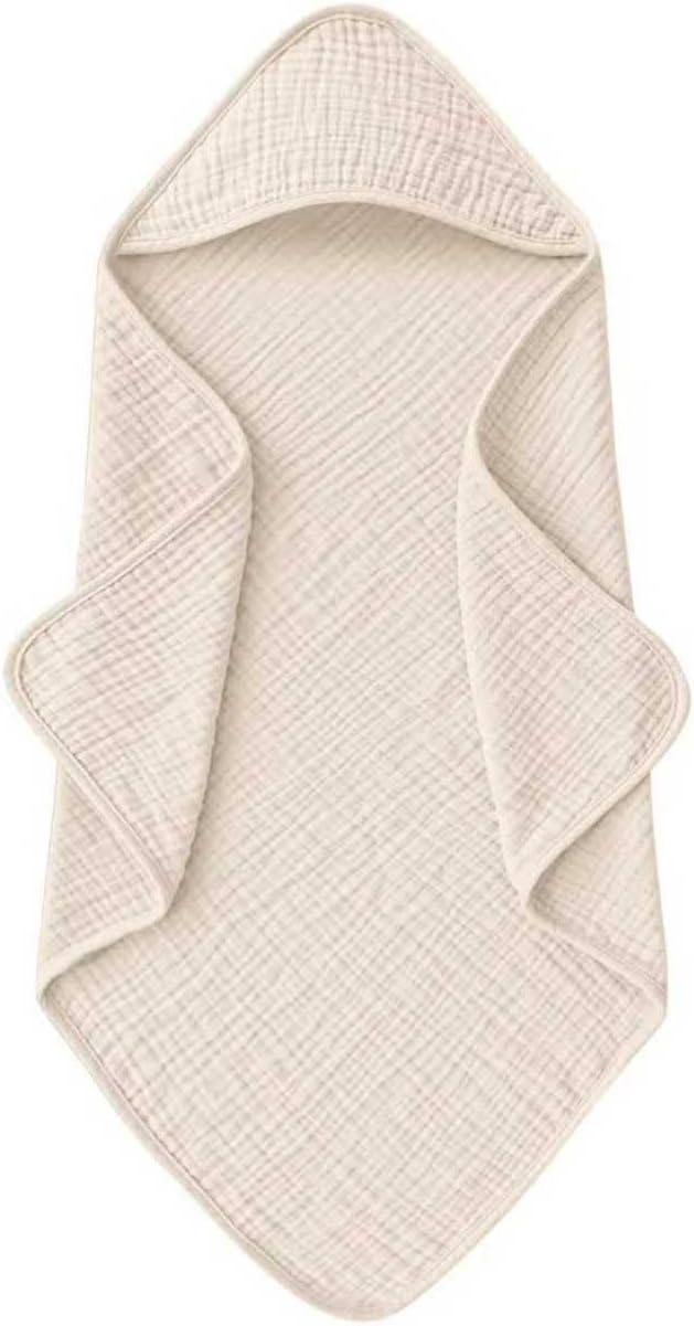 Cinaci 1pc Soft & Absorbent 100% Muslin Cotton Baby Hooded Bath Towel for Baby Girls Boys Newborns Infants Toddlers Kids (Cream)