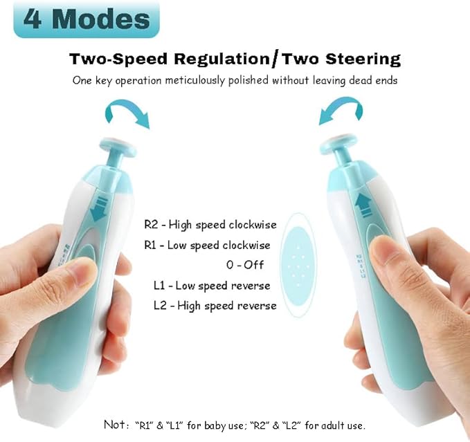 Baby Nail Clippers Safe Baby Nail Trimmer Electric Trim Polish Grooming Kit for Newborn Infant Toddler or Adults Toes Fingernails Care, 6 Grinding Heads and LED Light (Blue)