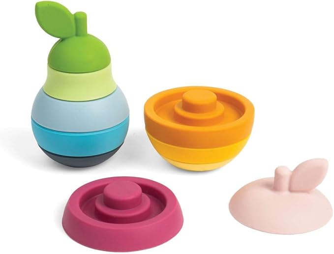 Bigjigs Toys Stacking Apple & Pear - 10 Piece Baby Stacking Toy, Silicone Baby Stacking Rings, Teething Toys, Montessori Toys for Babies