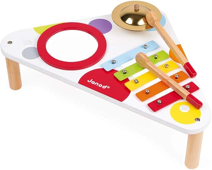 Janod Confetti Wood Musical Table - Includes 3 Instruments - Ages 12 Months+ - J07634