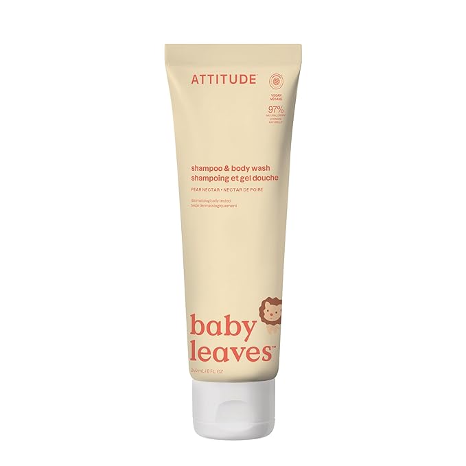 ATTITUDE Baby 2-in-1 Shampoo & Body Wash, EWG Verified, Dermatologically Tested, Vegan, Pear Nectar Scent, 8 Fl Oz