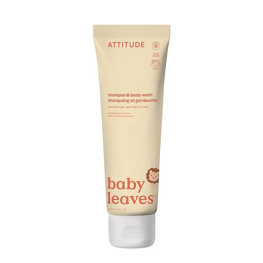 ATTITUDE Baby 2-in-1 Shampoo & Body Wash, EWG Verified, Dermatologically Tested, Vegan, Pear Nectar Scent, 8 Fl Oz
