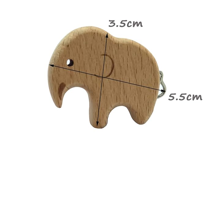 5pcs Natural Beech Wood Animal Pacifier Clips Grasping Toy Suspender Chain Clips Charm Antique DIY Beading Accessory (Elephant)
