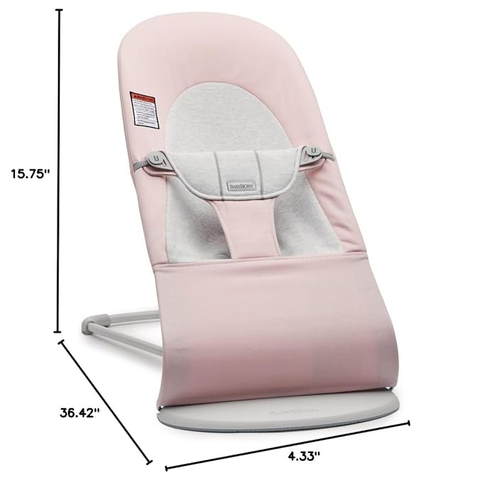 BabyBjörn Bouncer Balance Soft, Woven/Jersey, Light Pink/Grey | 2-in-1 Adjustable Baby Bouncer Seat and Toddler Chair, Newborn to Toddler (8-29 lbs), 4 Positions, Lightweight & Portable