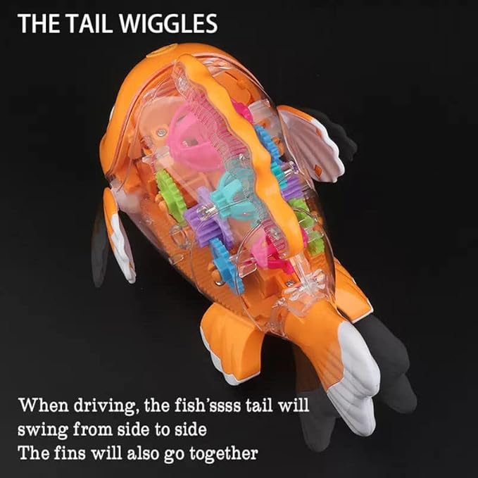 Nenekal Transparent Electric Gear Gold Fish Toddler Toy with Music & Lights. Bump and Go Technology. Perfect for Babies Tummy Time, Educational STEM Gear Toys for Boys Girls 3+