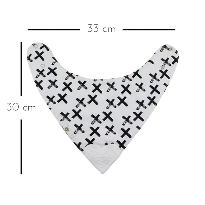 Pickle & Olive Reversible Baby Teething Bibs - Attached Heart Shaped Teether - Monochrome - Set of 2