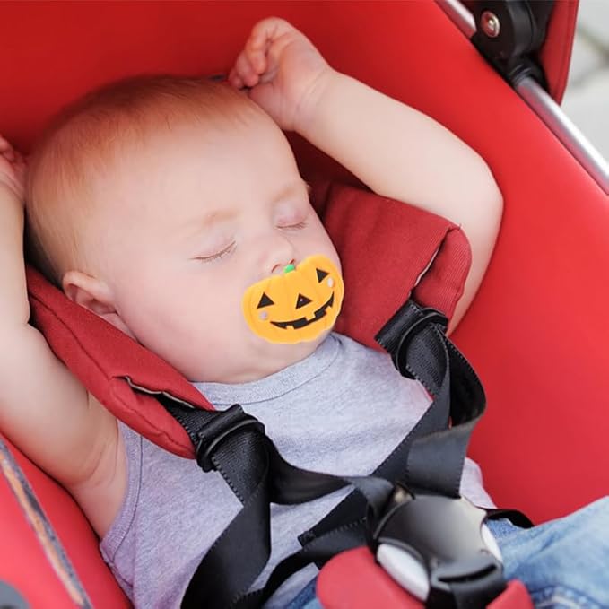 FRCOLOR 3-Pack Halloween Baby Pacifiers, Soft Silicone Pumpkin & Skull Soothers for Newborns, Funny Teething Relief Toy & Baby Shower Favors for Boys & Girls