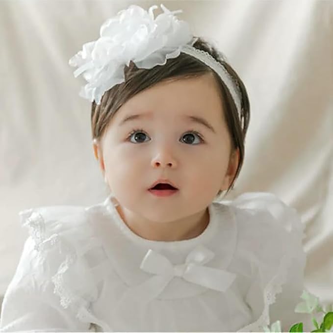 White Lace Flower Headband for Baby Girls Toddler Christening Baptism Hairband Soft Lace Floral Birthday Party Hair Accessories for Newborn Infants Kids (Style 7, One size)
