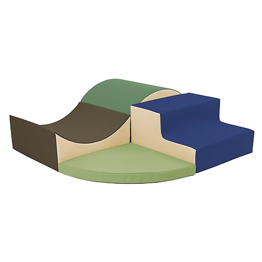 FDP SoftScape Curvy Corner Climber, Indoor Active Play Structure for Toddlers and Kids, Safe Soft Foam for Crawling and Sliding, 4-Piece Set - Earthtone