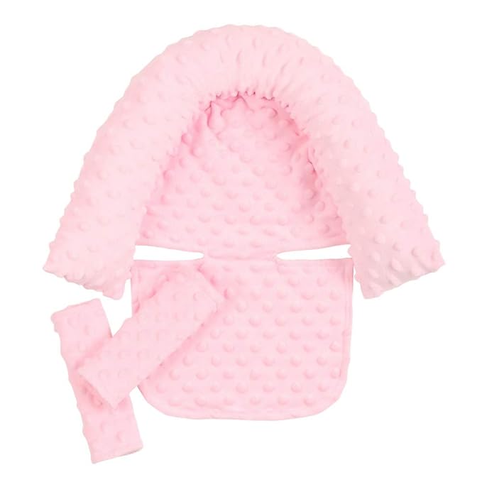 Baby Head Support and Strap Covers, Baby Headrest and Carseat Neck Cover, Infant Head Support Pillow, Toddler Headrest Cushion Pad for Carseat Canopy Strollers Carrier Bouncers (Pink)