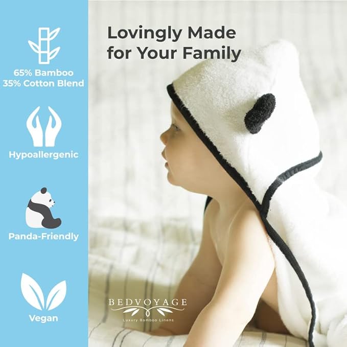 BedVoyage Baby Hooded Towel, 2pc with Baby Washcloth, Viscose Derived from Bamboo & Cotton, Toddler Bath Towels, Gentle, Plush & Absorbent for Babies & Toddlers
