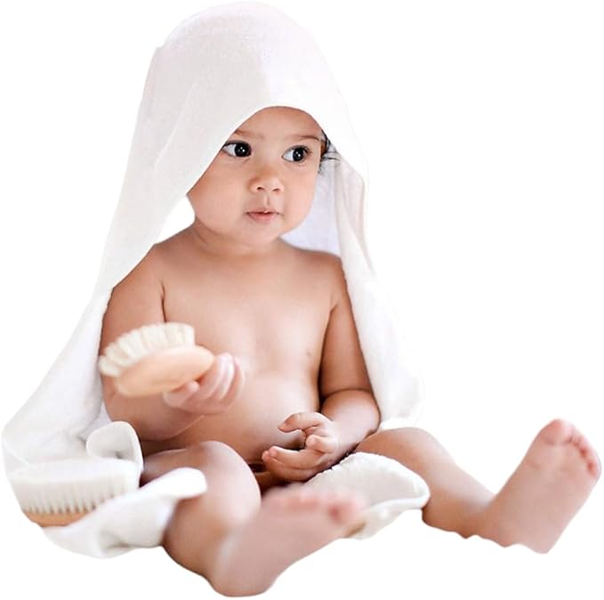 BY LORA Hooded Baby Towel - 100% Rayon from Bamboo, Solid Color Soft Bath Towel with for Babie, Toddler, Infant - Ultra Absorbent - White - Small